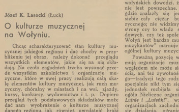 O kulturze muzycznej na Wołyniu