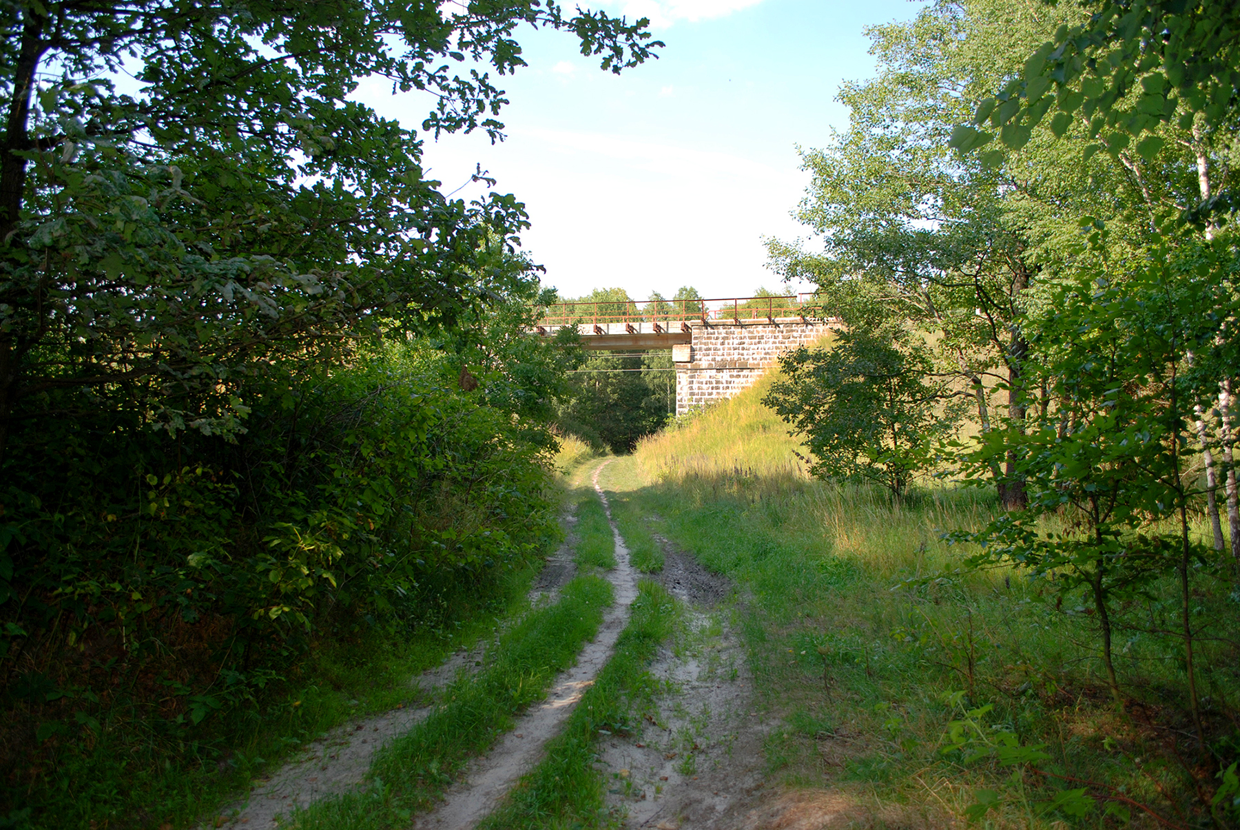 Міст. Тут перехрещувалися залізничні колії. Зверху пролягає ширококолійна залізниця, а знизу до війни була вузькоколійка Бльоха.