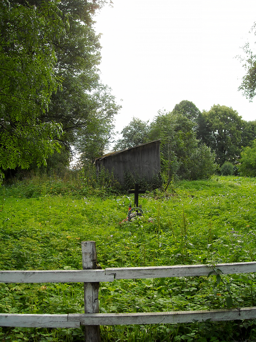 Krzyż. Studnia była ok. 30 metrów z tyłu po prawej, za tymi pierwszymi krzakami.